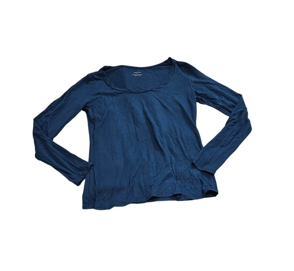 Grace Navy Blue Long Sleeve Scoop Neck Rayon Blend Top Size Large